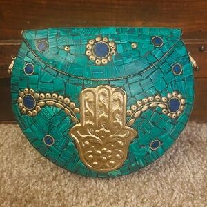 RAMLA Turquoise &  Gold Hamsa Hand Mosaic Bag - NWOT